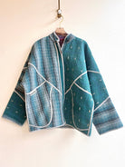 Reversible Ladhiya Quilted Jacket in Colors Deep Cyan, Mist Blue, Grey, Yellow & Purple, Ocher, Hibiscus, Teal - Made X Hudson