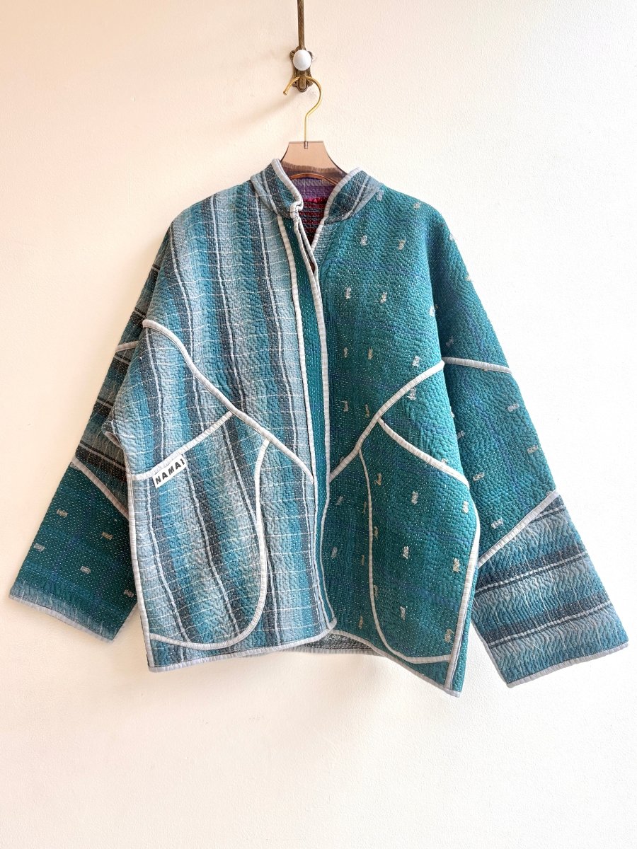Reversible Ladhiya Quilted Jacket in Colors Deep Cyan, Mist Blue, Grey, Yellow & Purple, Ocher, Hibiscus, Teal - Made X Hudson