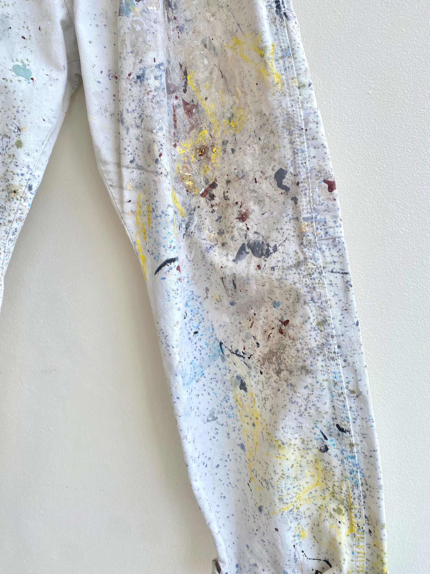 Dot Splattered Vintage White Painters Pants (Burgundy & Yellow)