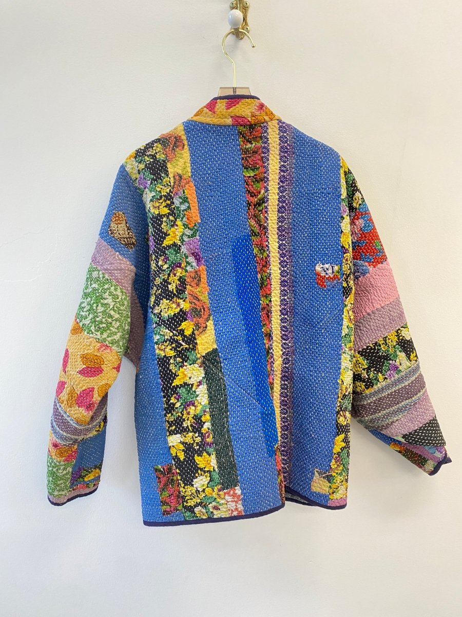 Reversible Ladhiya Quilted Jacket in Colors Blue, Teal, Navy, Cream & Blue, Floral Patches, Lavender, Red - Made X Hudson