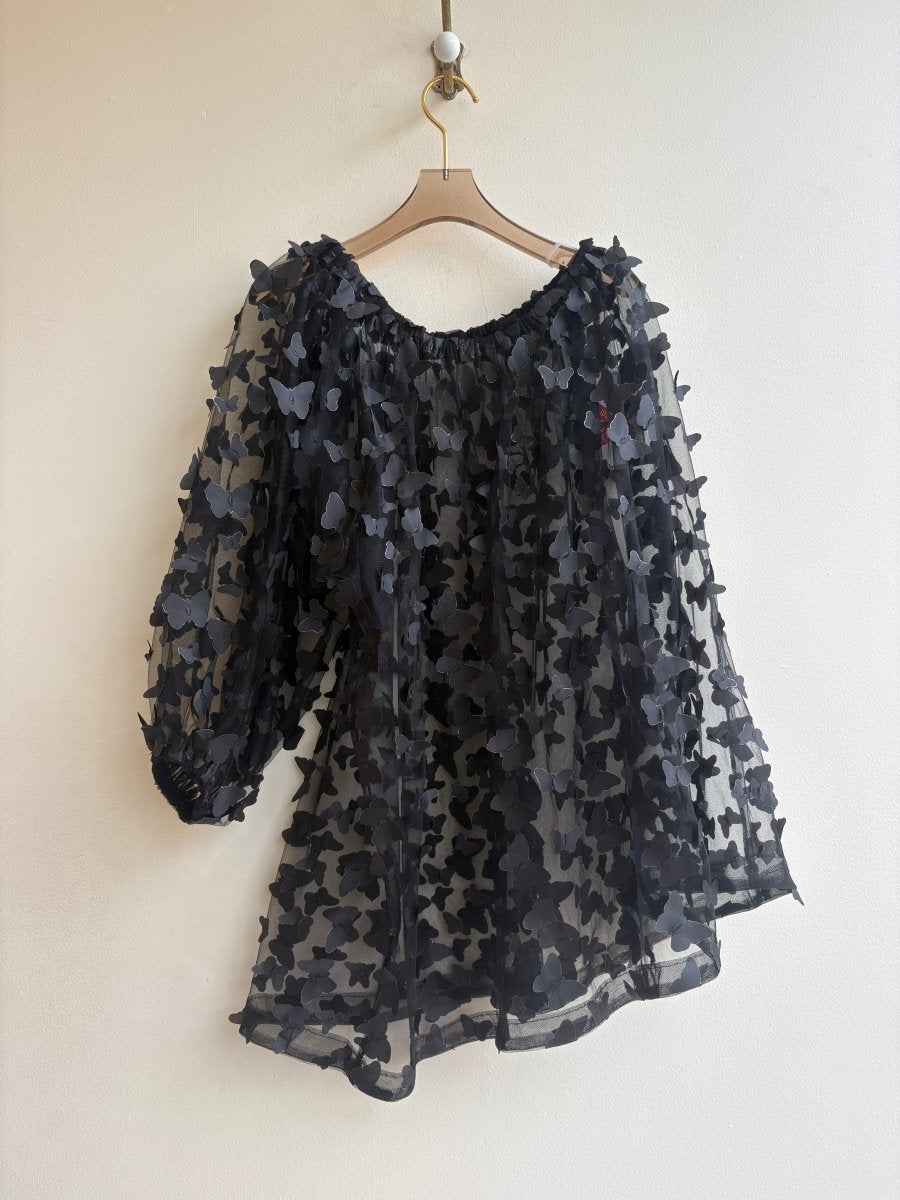 Butterfly Mesh Single Sleeve Top in Black - Made X Hudson