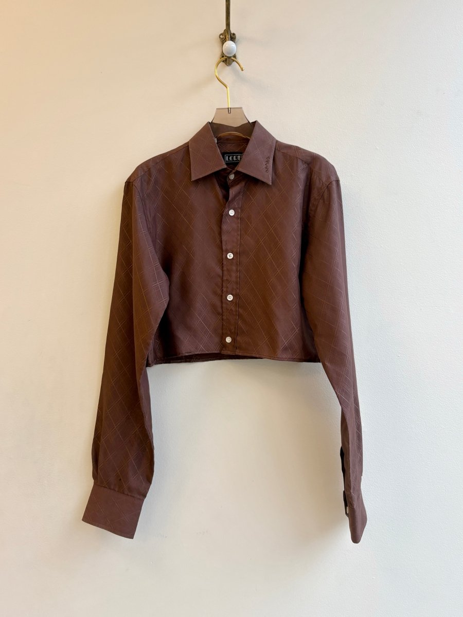 Chocolate Plaid Annette Crop Top w/ Brown Embroidered “Apres” (Reworked) - Made X Hudson