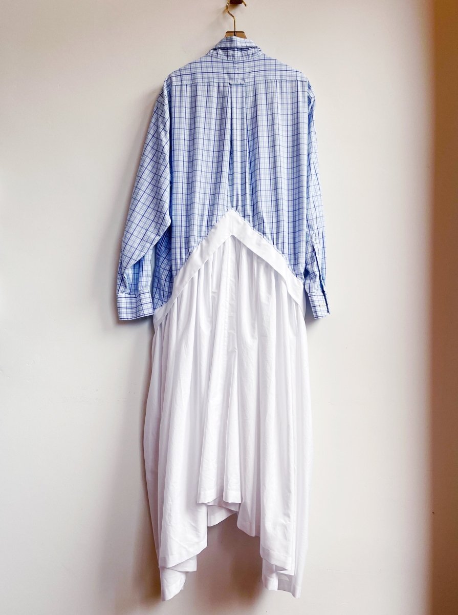 V - Line Shirtwaist Dress in Blue & Teal Plaid & White (Reworked) - Made X Hudson