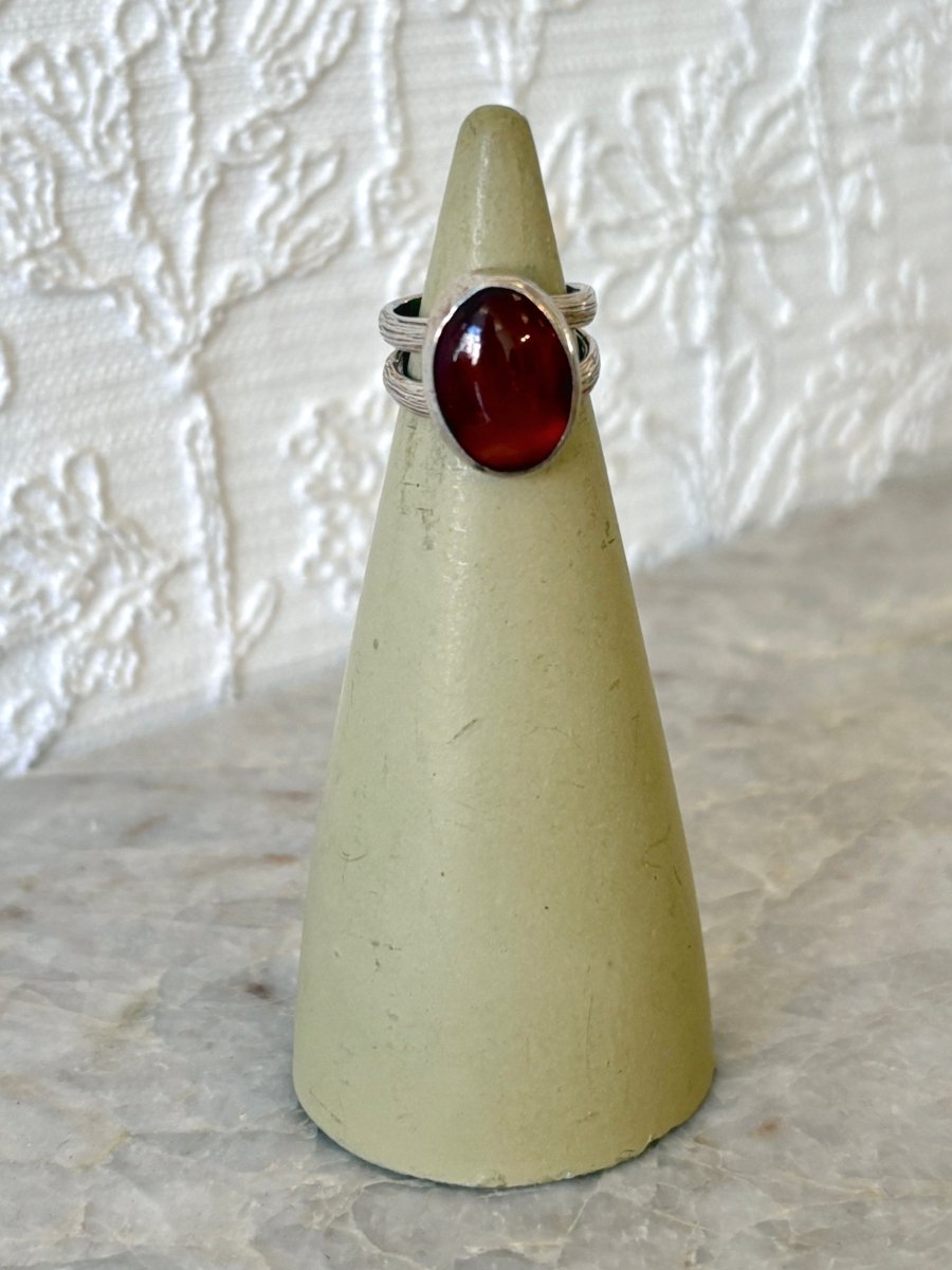Handmade Sterling Silver & Carnelian Oval Stone Ring - Made X Hudson