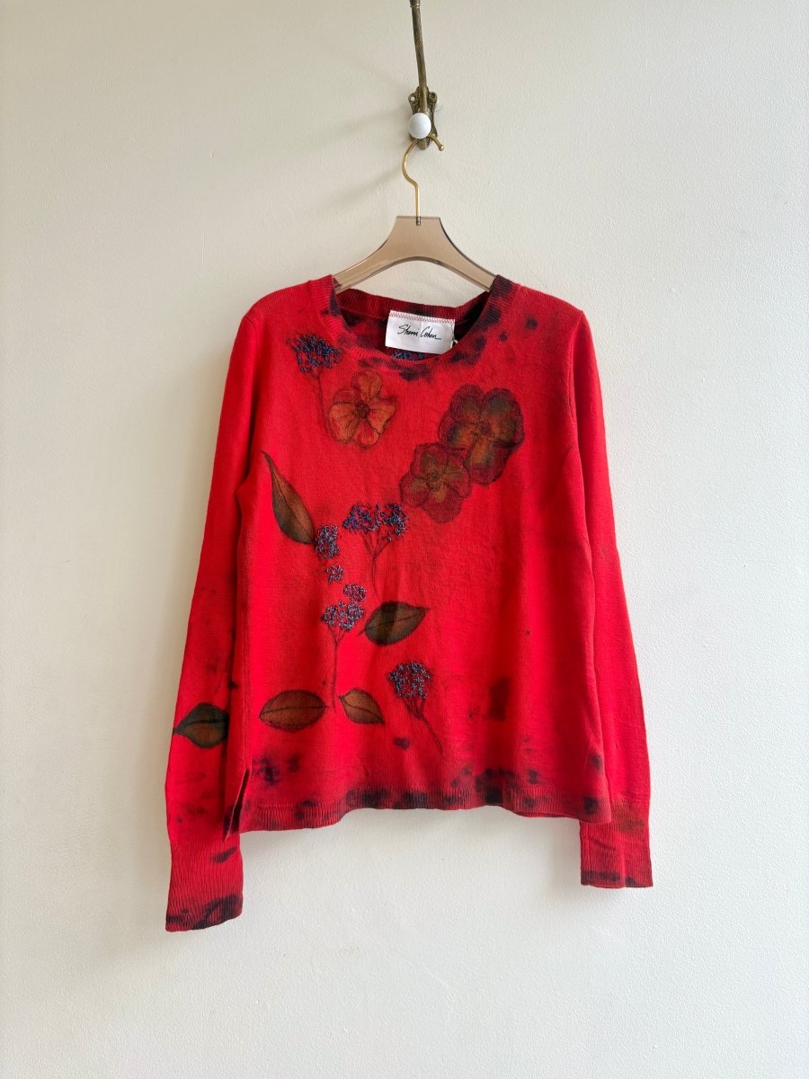 Red Poppy Blue Embroidered Cashmere Sweater (Reworked) - Made X Hudson