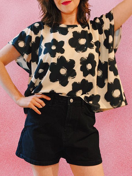 Black Flower Boxy Tee - Made X Hudson