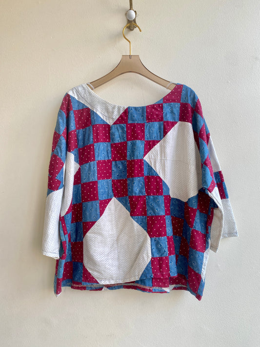 Blue Indigo & Burgundy Dotted Quilt Box Top w/ 3/4 Sleeves