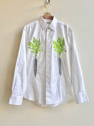 “Sammie” White Neon Embroidered & Stamped Carrot Print Shirt (Reworked) - Made X Hudson