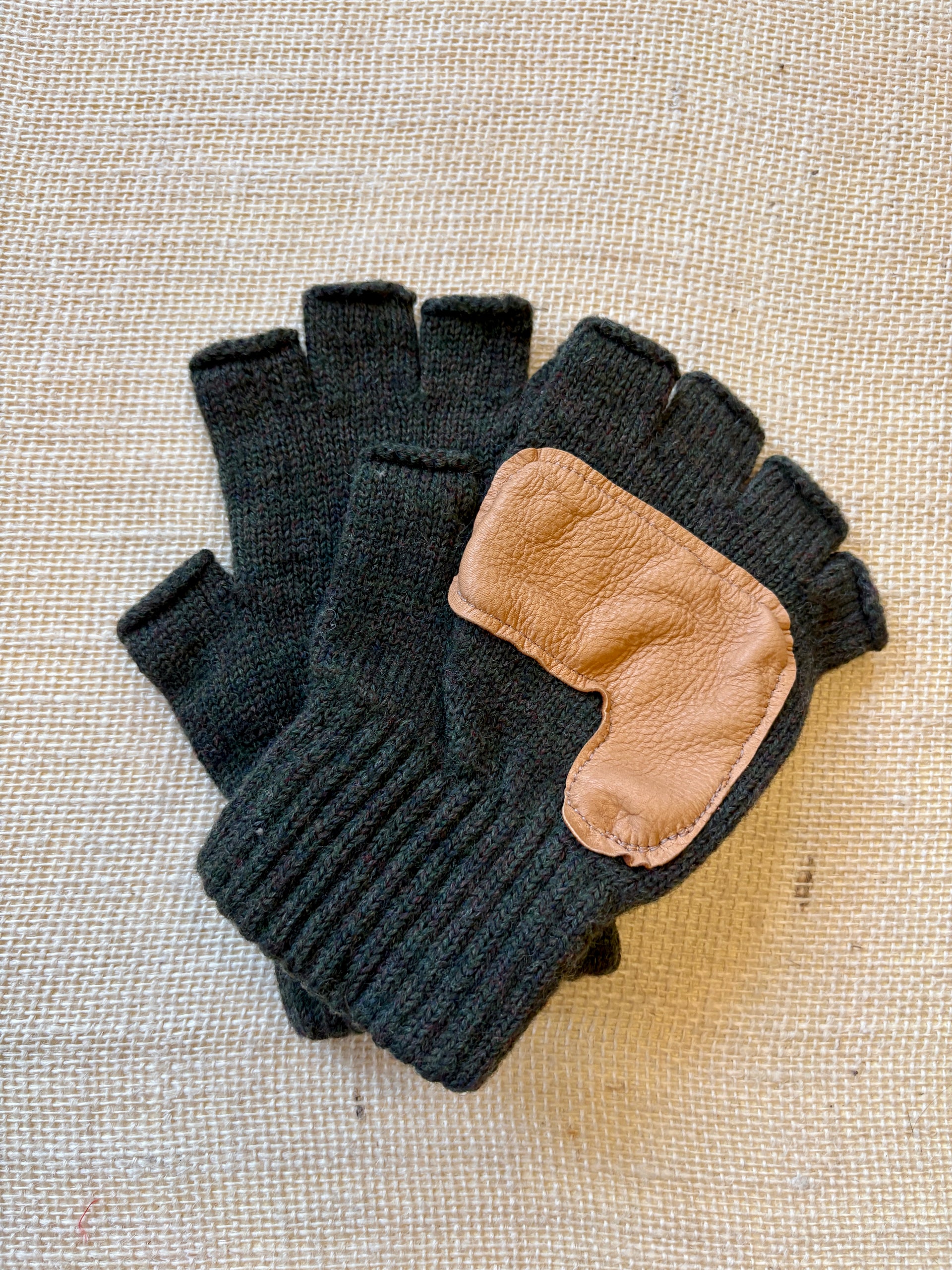 Fingerless Wool Gloves w/ Leather Palms Men's One Size (Multiple
