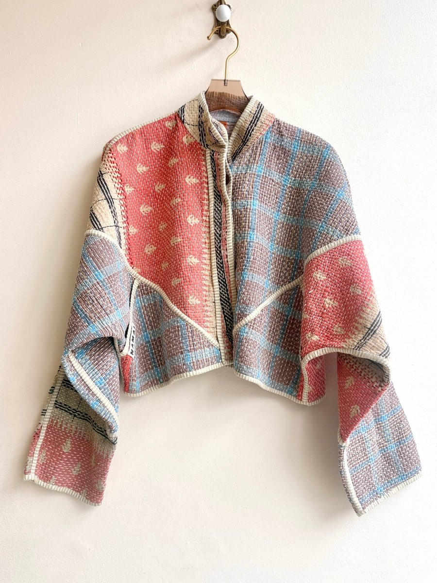 Reversible Kaira Quilted Cropped Jacket in Colors Peach, Latte, Sky Blue, Light Green & Dusty Lavender, Ruby, Tangerine - Made X Hudson