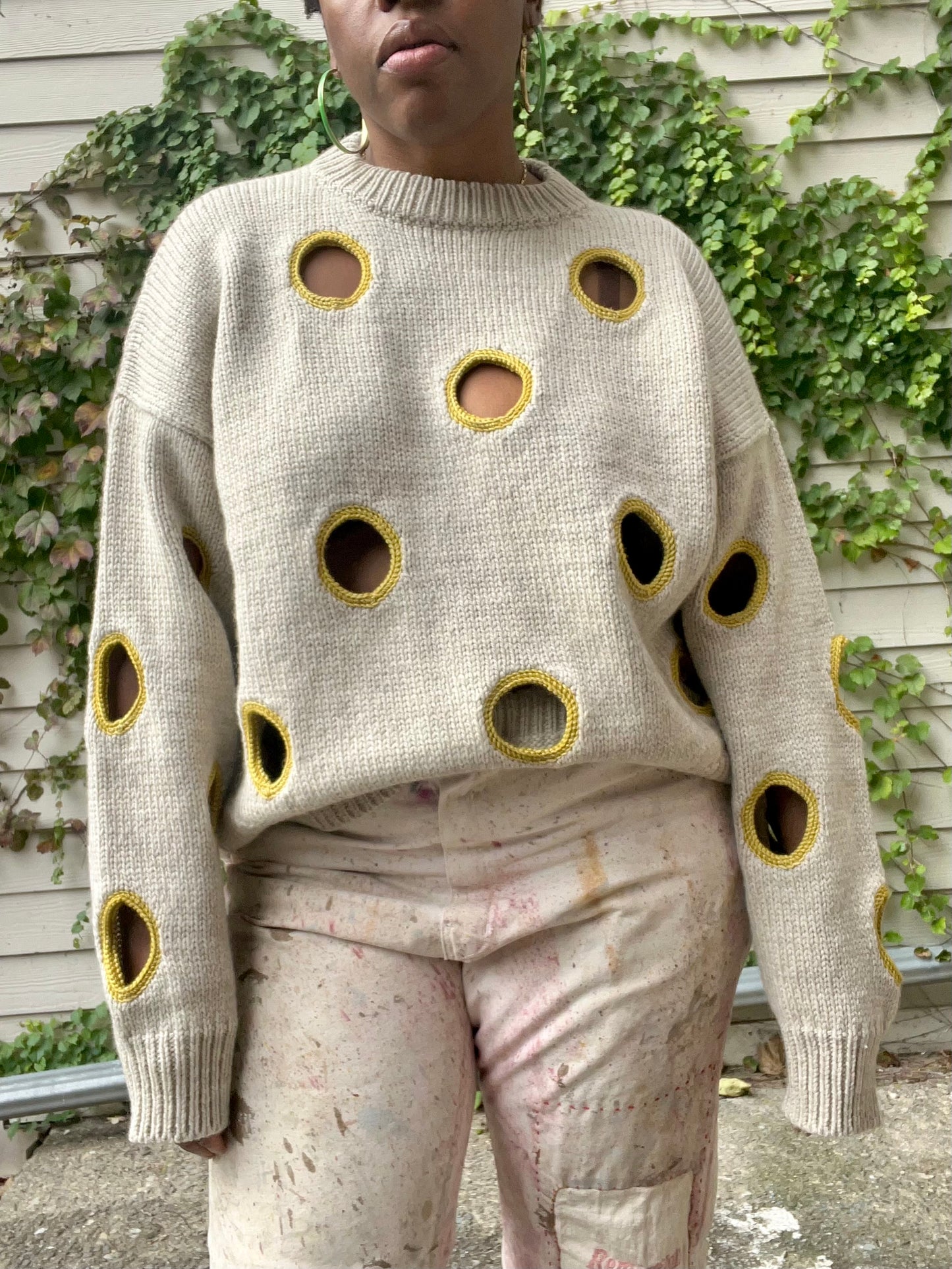 Brown & Orange Hole Knit Sweater