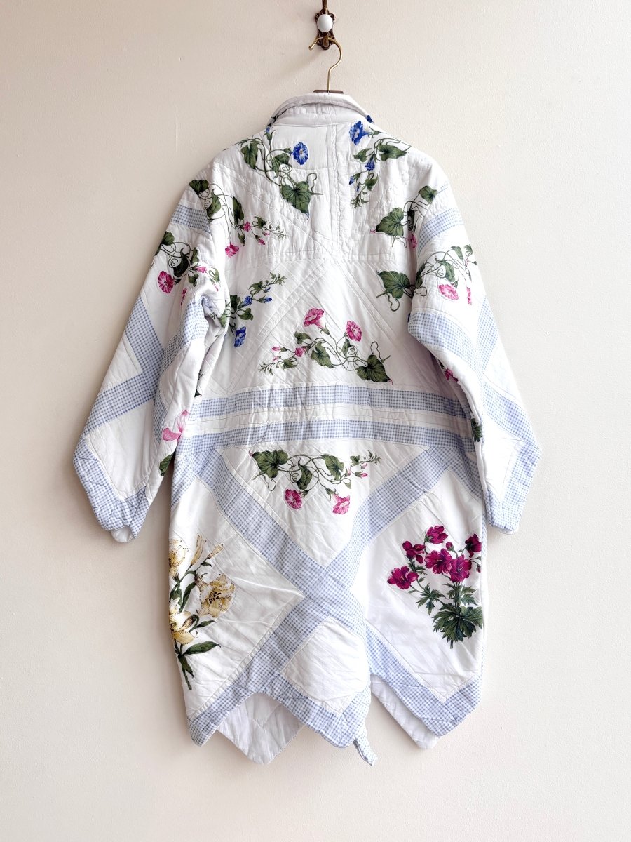 Blue Gingham and Morning Glory Quilted Duster Jacket - Made X Hudson