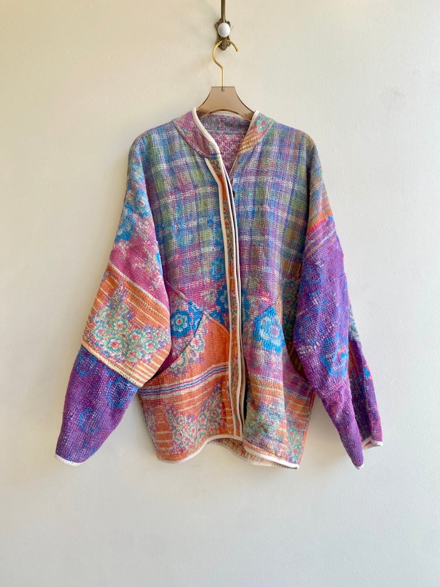 Reversible Ladhiya Quilted Jacket in Colors Pink, Purple, Orange & Blue, Orange, Pink - Made X Hudson
