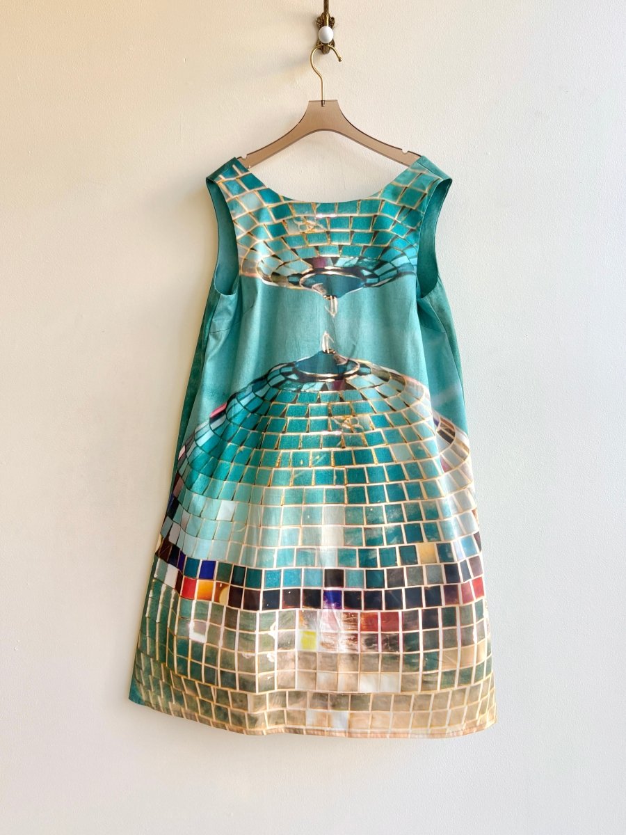Teal & Yellow Disco Ball Print Watteau Dress - Made X Hudson
