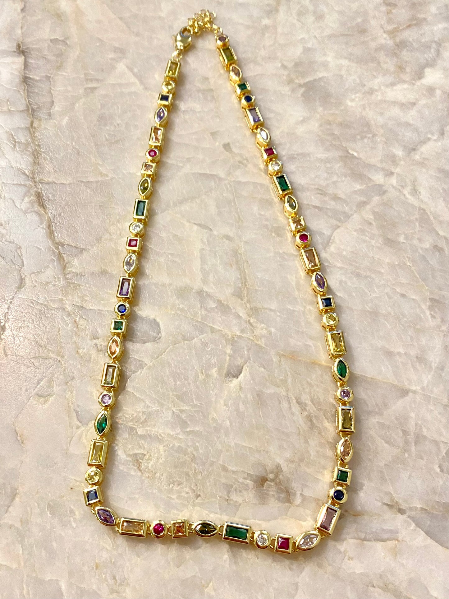 Rainbow Bezel Set CZ Necklace