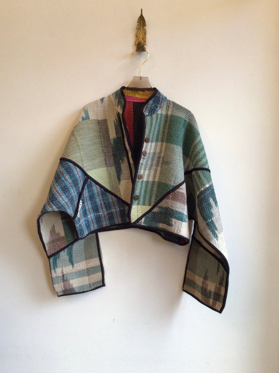 Reversible Kaira Quilted Cropped Jacket in Colors Blue, Tan, Green, Grey & Yellow, Black, Red, Green, Pink - Made X Hudson