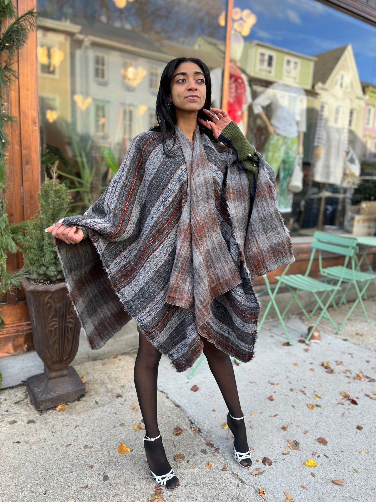 Grey Stripe Zero-Waste Reversible Cape