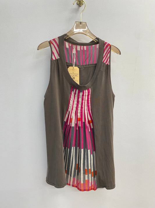 90's Sleeveless Jersey Tunic Top Brown/Magenta/White (Vintage)