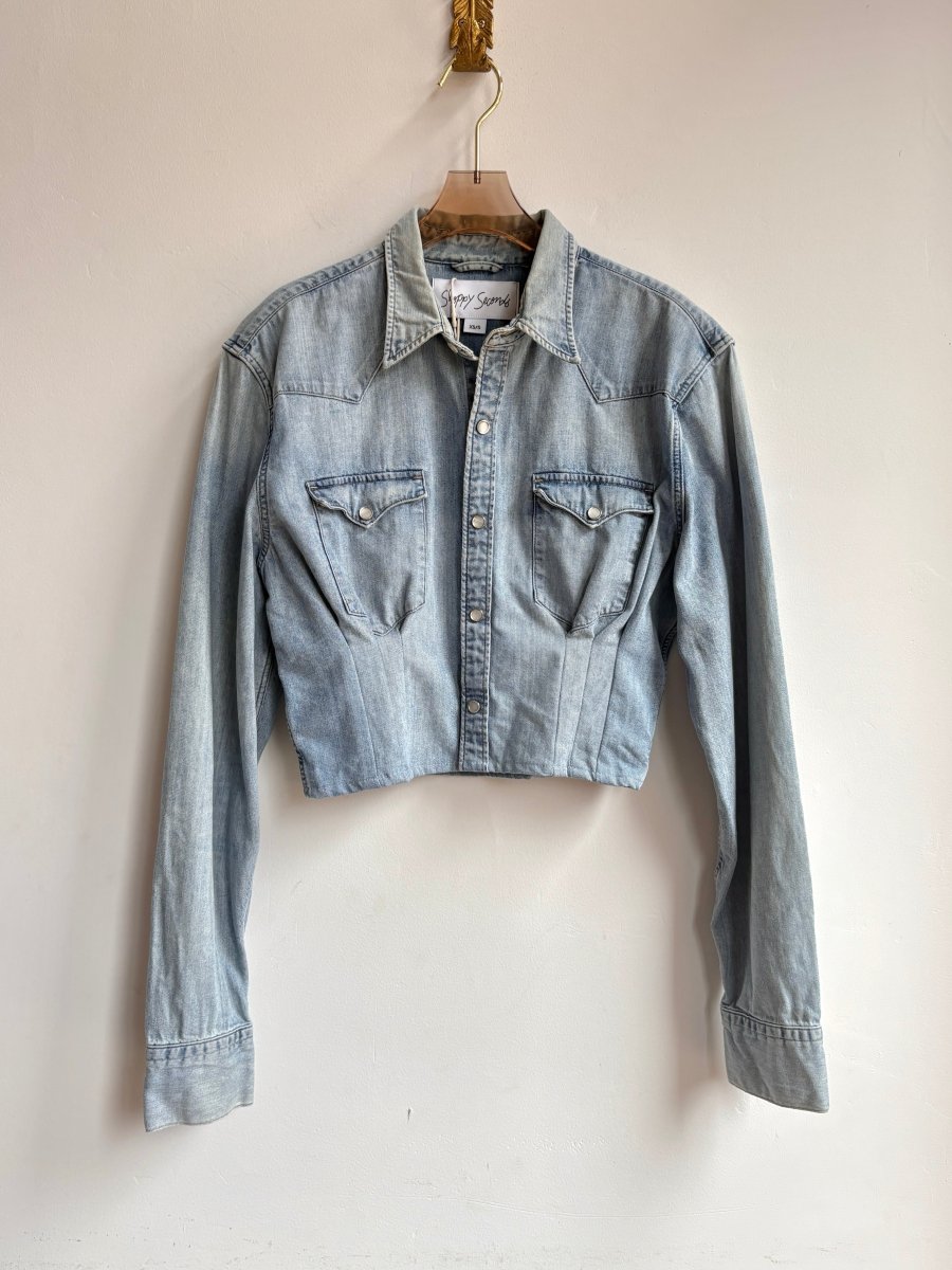 The Kevin Top | Light Denim Button Down w/ Gathered Waist & Snaps (Reworked) - Made X Hudson