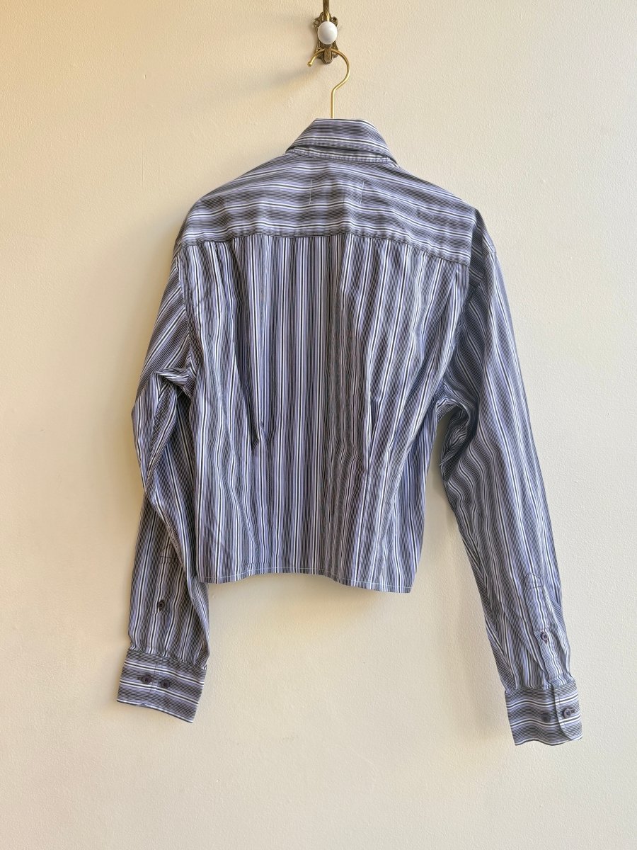 The Kevin Top | Multi - Color Mini - Stripe Button Down Top w/ Gathered Waist (Reworked) - Made X Hudson
