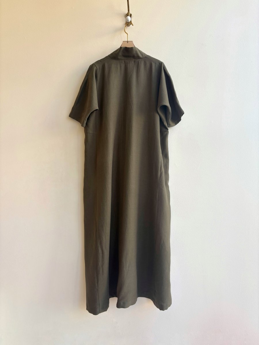 Deep V - Neck Olive Zero Waste Caftan Dress - Made X Hudson