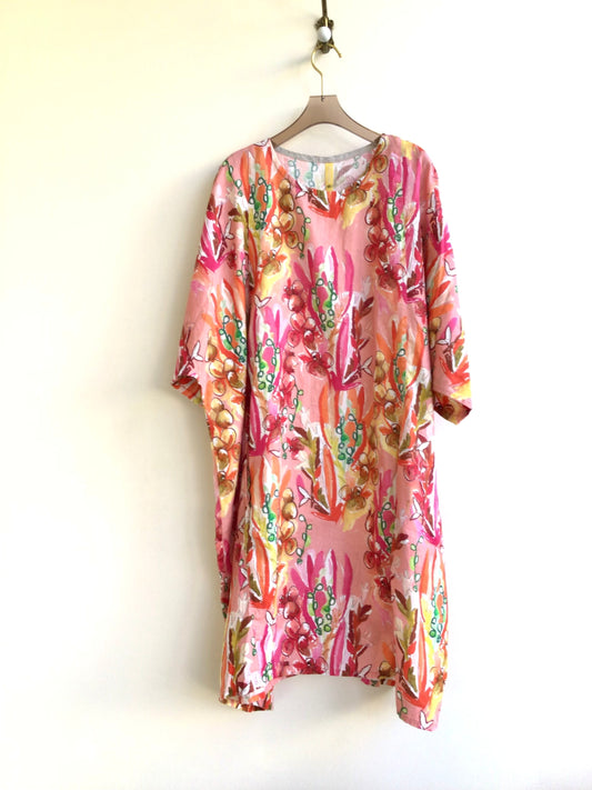 Pink Abstract Linen Gallery Dress