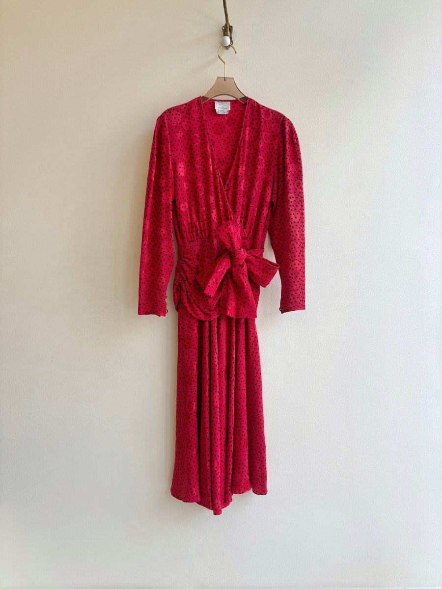 Francesca of Damon for Starington | Red & Black Polka Dot Silk Wrap Dress (Vintage) - Made X Hudson
