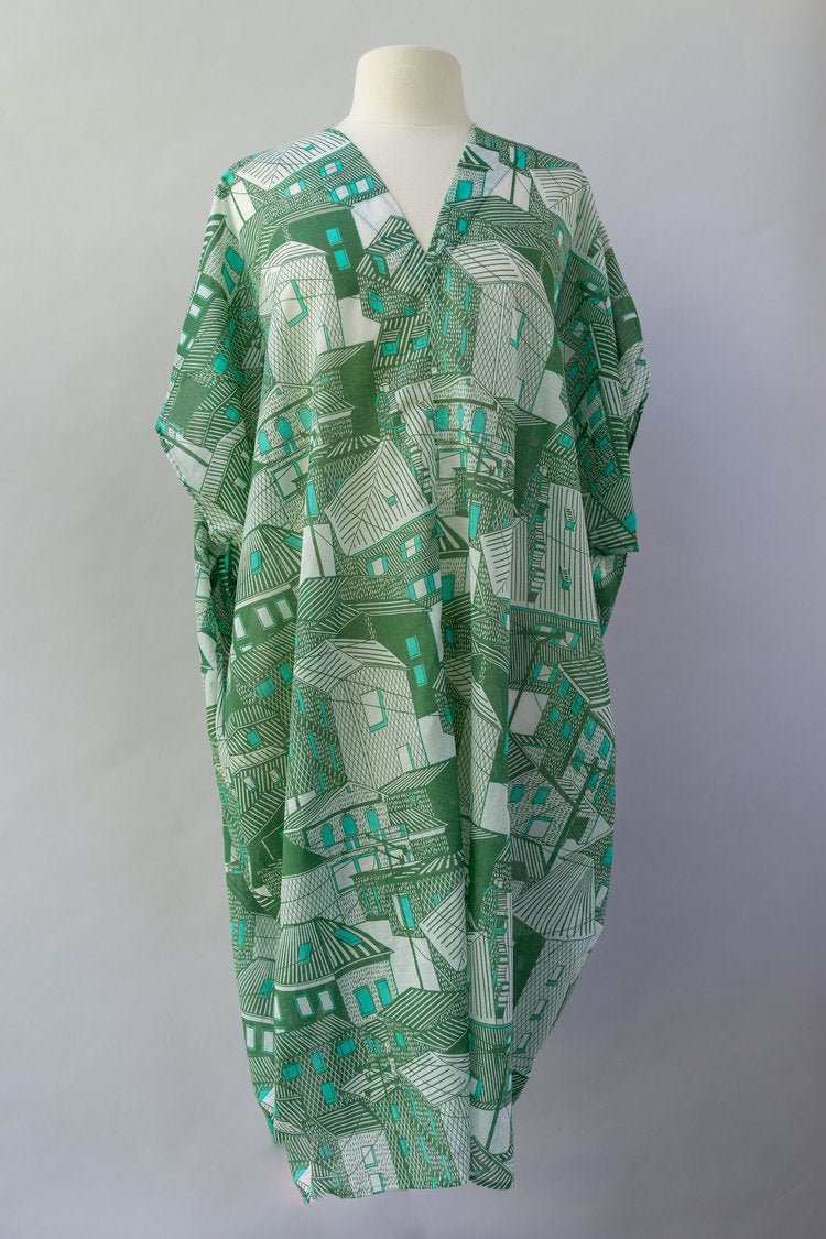 Green Village Print Kaftan - Made X Hudson