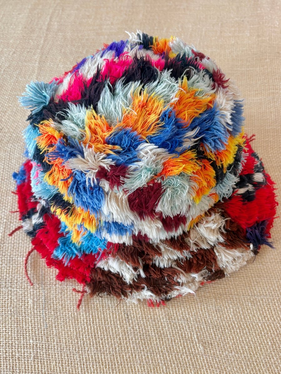 Brown Checkered Print Bucket Hat in Colors Red, Blue, & Yellow - Made X Hudson