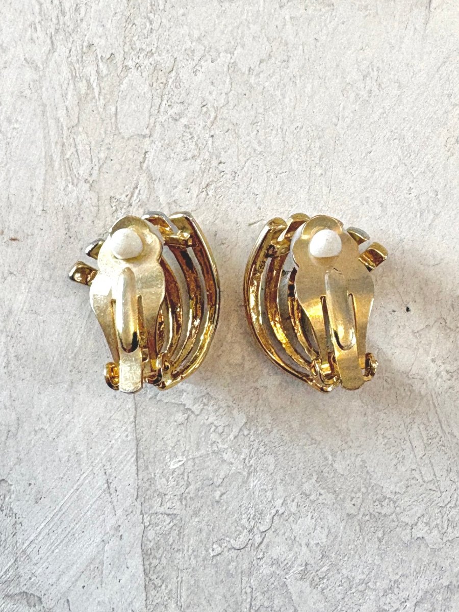 Gold Tone Mixed Metal Fan Clip On Earrings (Vintage) - Made X Hudson