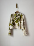Hand Painted Ivory Double Breasted Cropped Denim Jacket (Reworked) - Made X Hudson