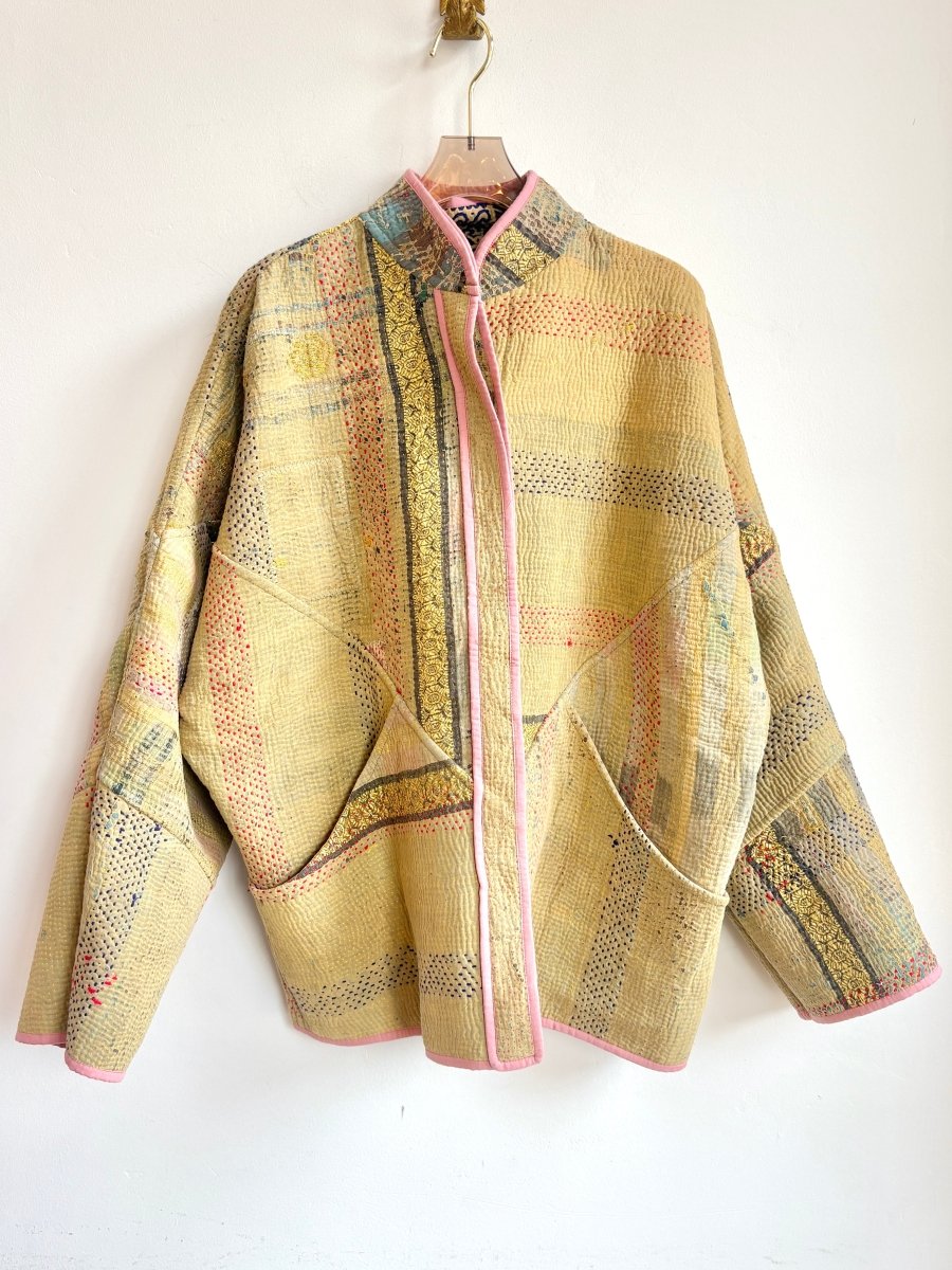 Reversible Ladhiya Quilted Jacket in Colors Mustard, Red, Blue, Orange & Dijon Yellow, Olive, Gold - Made X Hudson