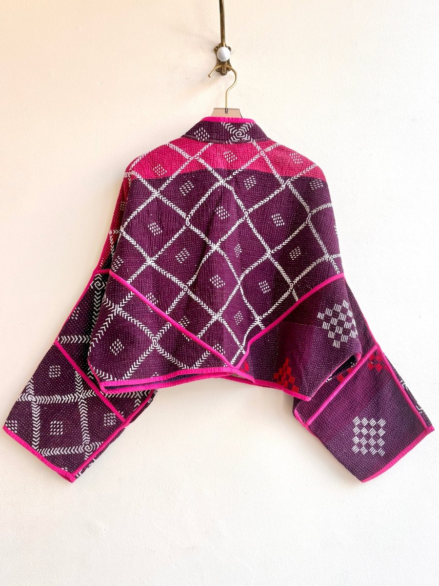 Reversible Kaira Quilted Cropped Jacket in Colors Eggplant, Pink, Cream & Red, Cream, Purple, Yellow - Made X Hudson