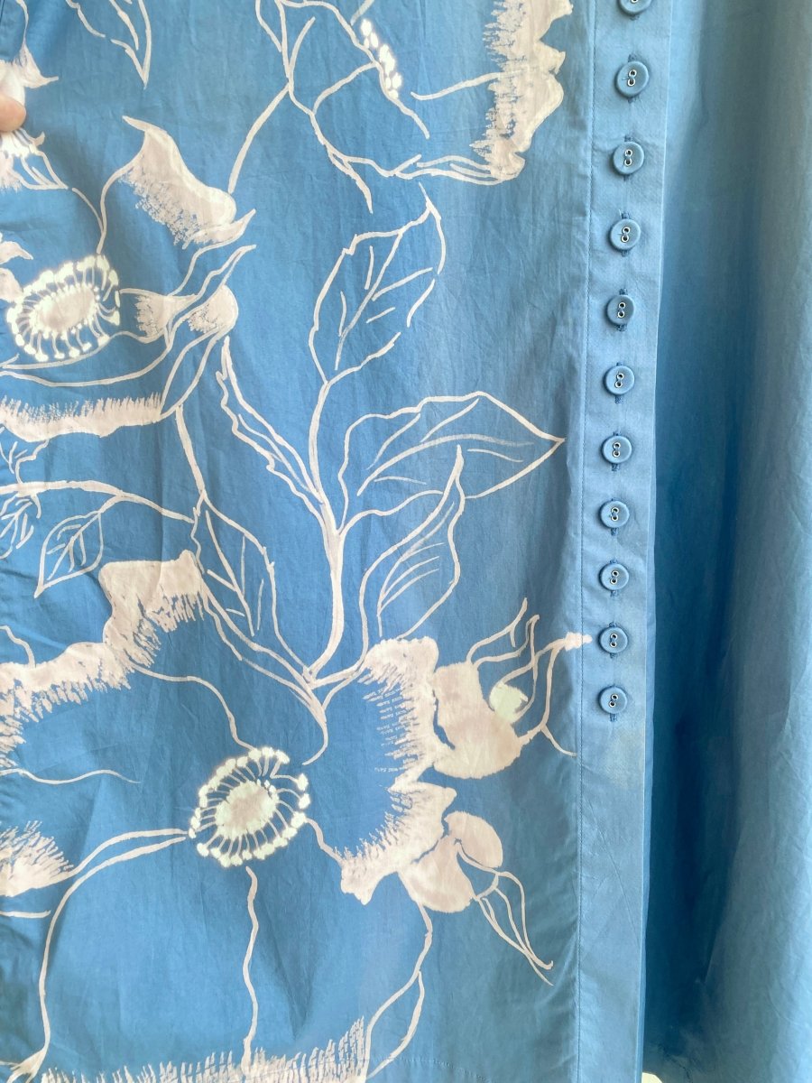 Hand Drawn and Bleach Dyed Blue Button Down Dress (Reworked) - Made X Hudson