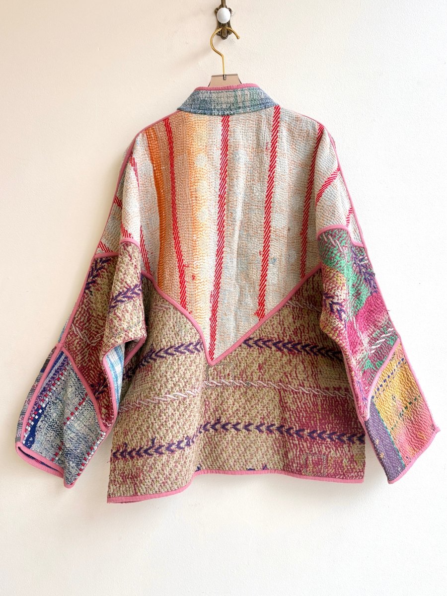 Reversible Ladhiya Quilted Jacket in Colors Light Clay, Hot Red, Bone White, Pink & Kelly Green, Light Blue, Deep Pink, Cream - Made X Hudson