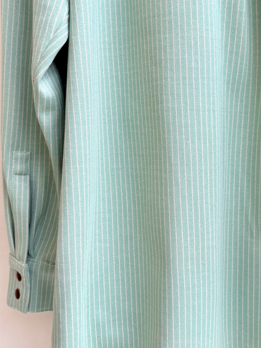 Utility Shirt Snap Up in Mint Mini Stripe w/ Patch Pockets - Made X Hudson
