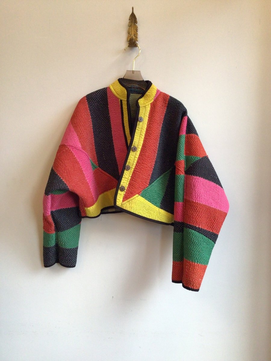 Reversible Kaira Quilted Cropped Jacket in Colors Blue, Tan, Green, Grey & Yellow, Black, Red, Green, Pink - Made X Hudson