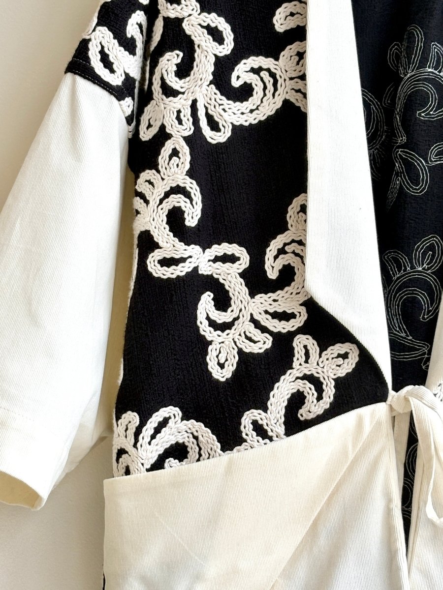 Black and White Couching Stitch Chore Jacket - Made X Hudson