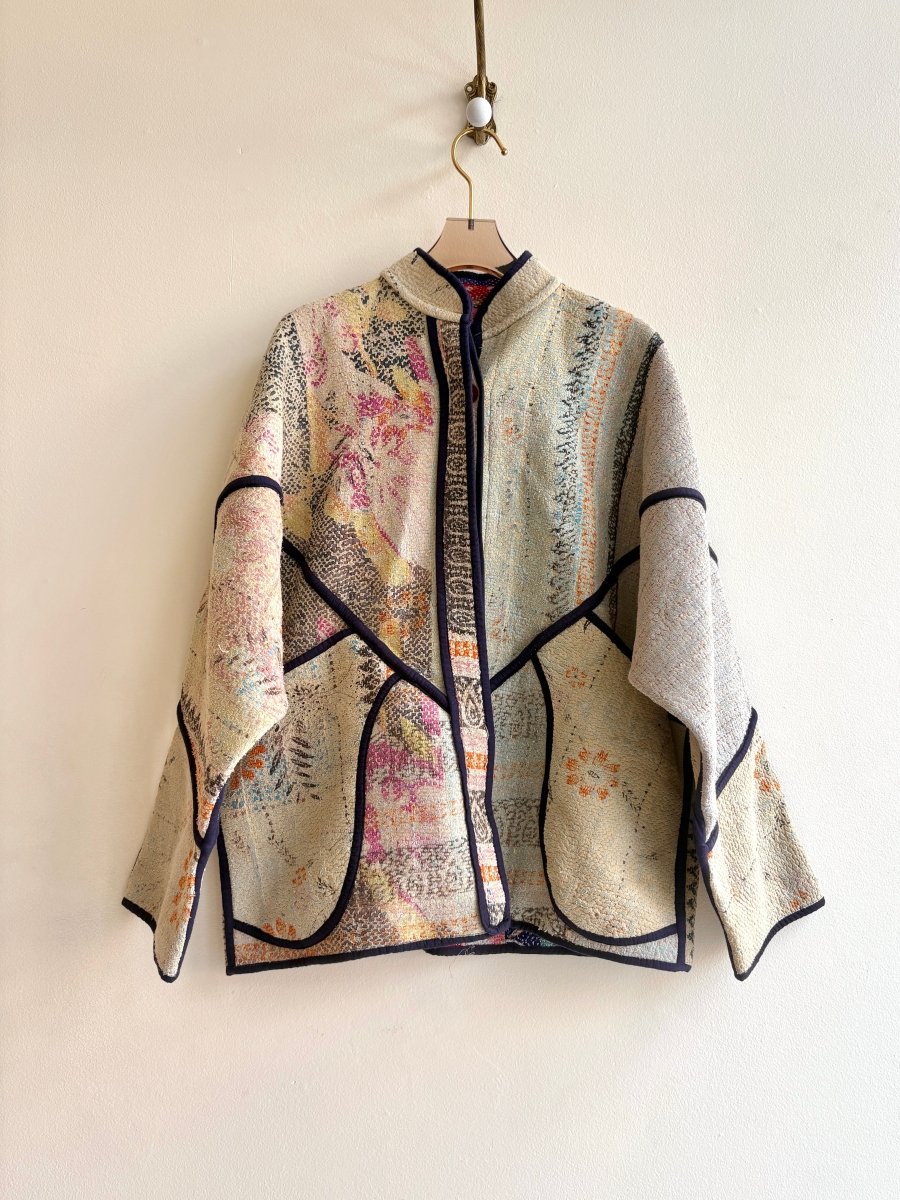 Reversible Ladhiya Quilted Jacket in Colors Eggshell, Sage, Blue, Blush, Grey & Multi - Colored Patchwork - Made X Hudson