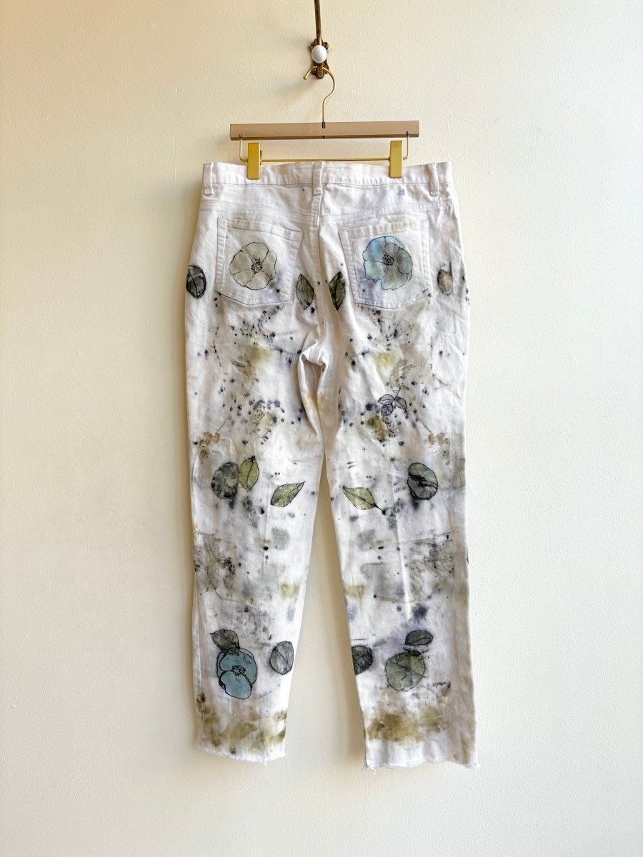 Pale Blue & Olive Eco Printed & Hand Drawn Pants (Reworked) - Made X Hudson