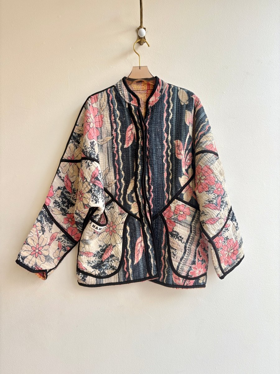 Reversible Ladhiya Quilted Jacket in Colors Black, Pink, Cream & Salmon, Lavender, Gold, Orange - Made X Hudson