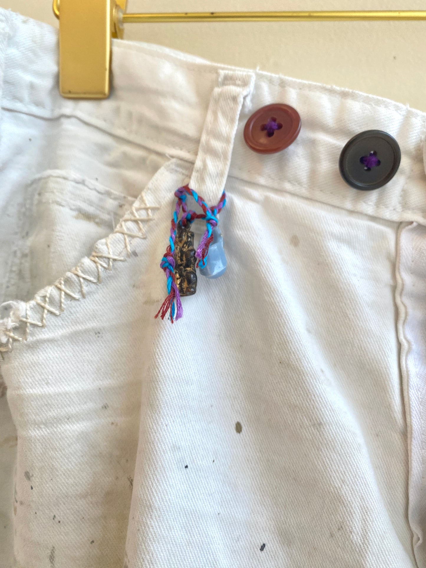 Hand Stitched Farm Life & Butterfly Patches Pants w/ Cracker Jack Charm (Reworked)