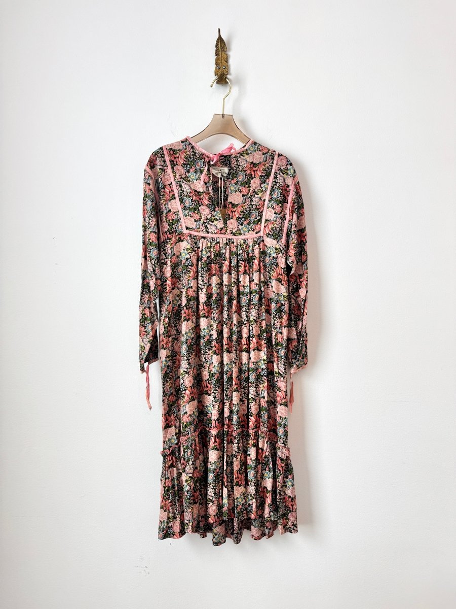 Belle France | Pink Iris and Rose Print Prairie Dress (Vintage) - Made X Hudson