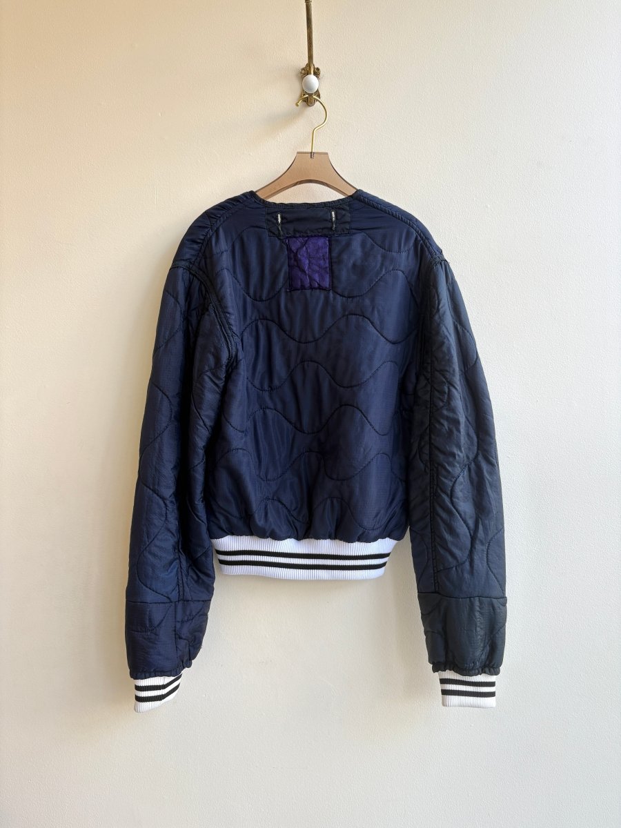 Deep Navy Army Liner Quilted Varsity Jacket w/ Baby Pink Zipper (Reworked) - Made X Hudson