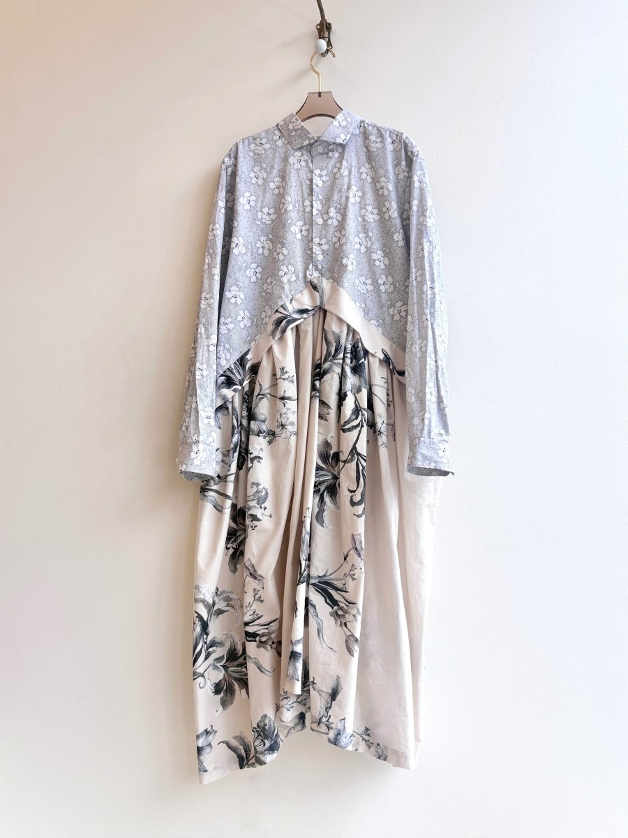 V - Line Shirtwaist Dress in Black & Cream Tropical and Black & White Floral (Reworked) - Made X Hudson