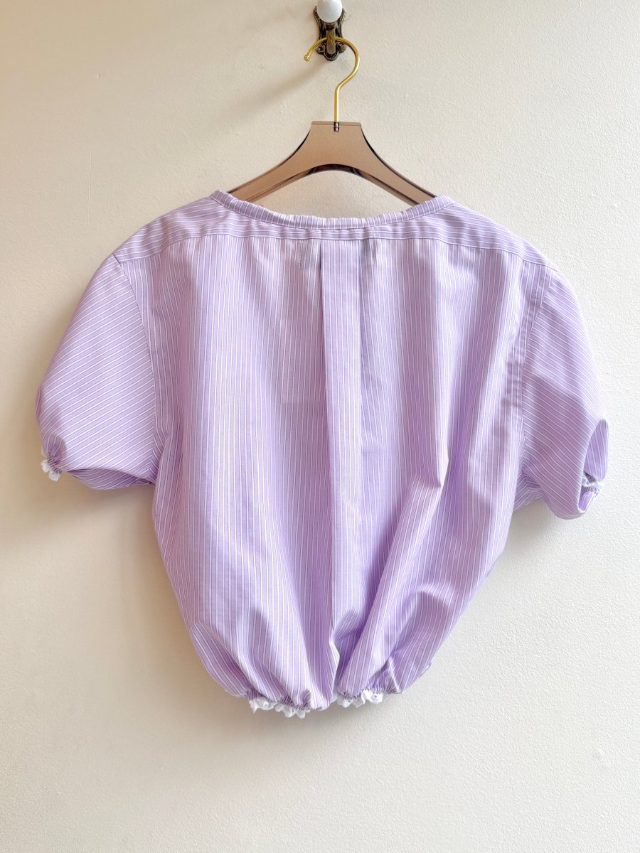 The Henry Top | Lilac Stripe Cap Sleeve w/ Smocked Waist & Eyelet Trim (Reworked) - Made X Hudson