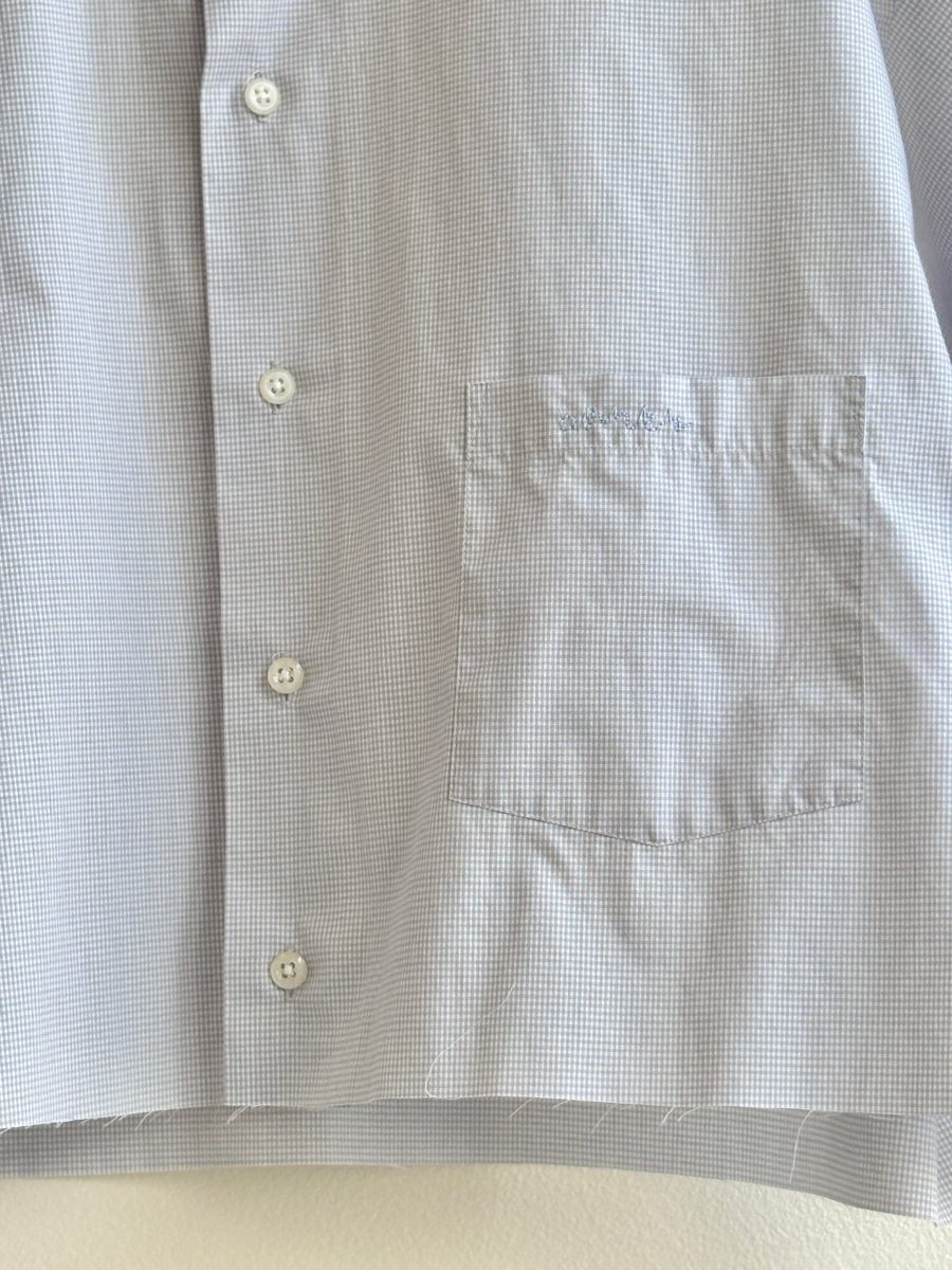 Pale Grey Blue Micro Checkered Short Sleeve Annette Crop Top (Reworked) - Made X Hudson