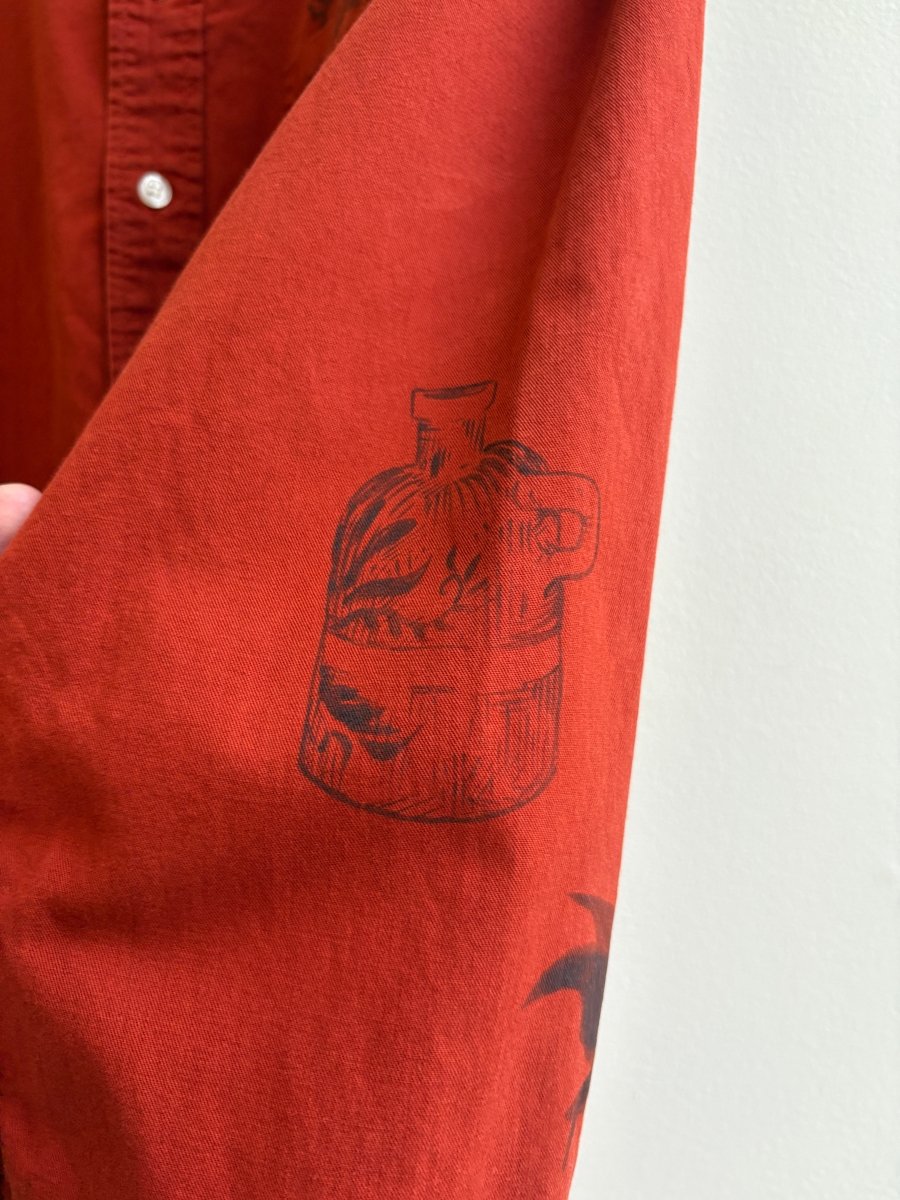 Vermillion Folk Motif Button Up | Hand Painted (Reworked) - Made X Hudson