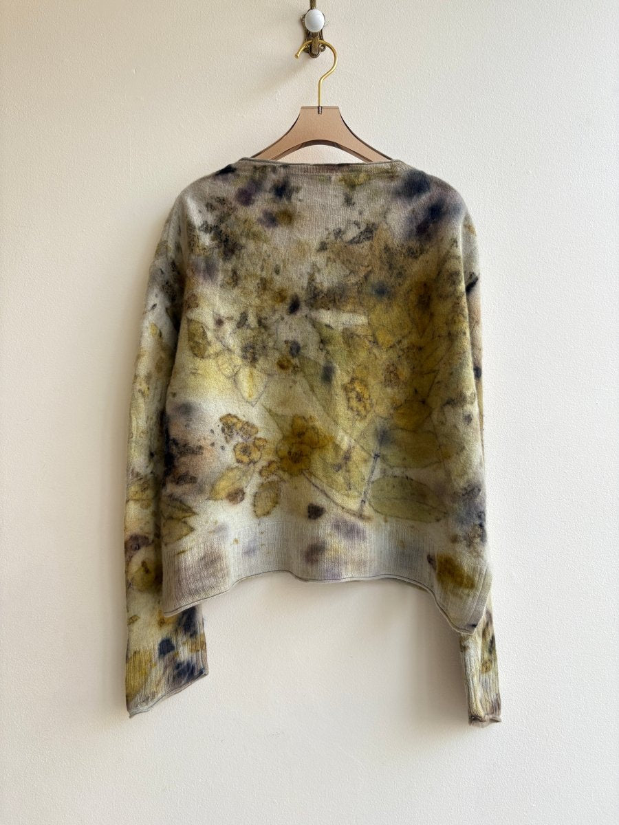 Eco Printed & Hand Drawn Chartreuse & Cream Cashmere Sweater (Reworked) - Made X Hudson