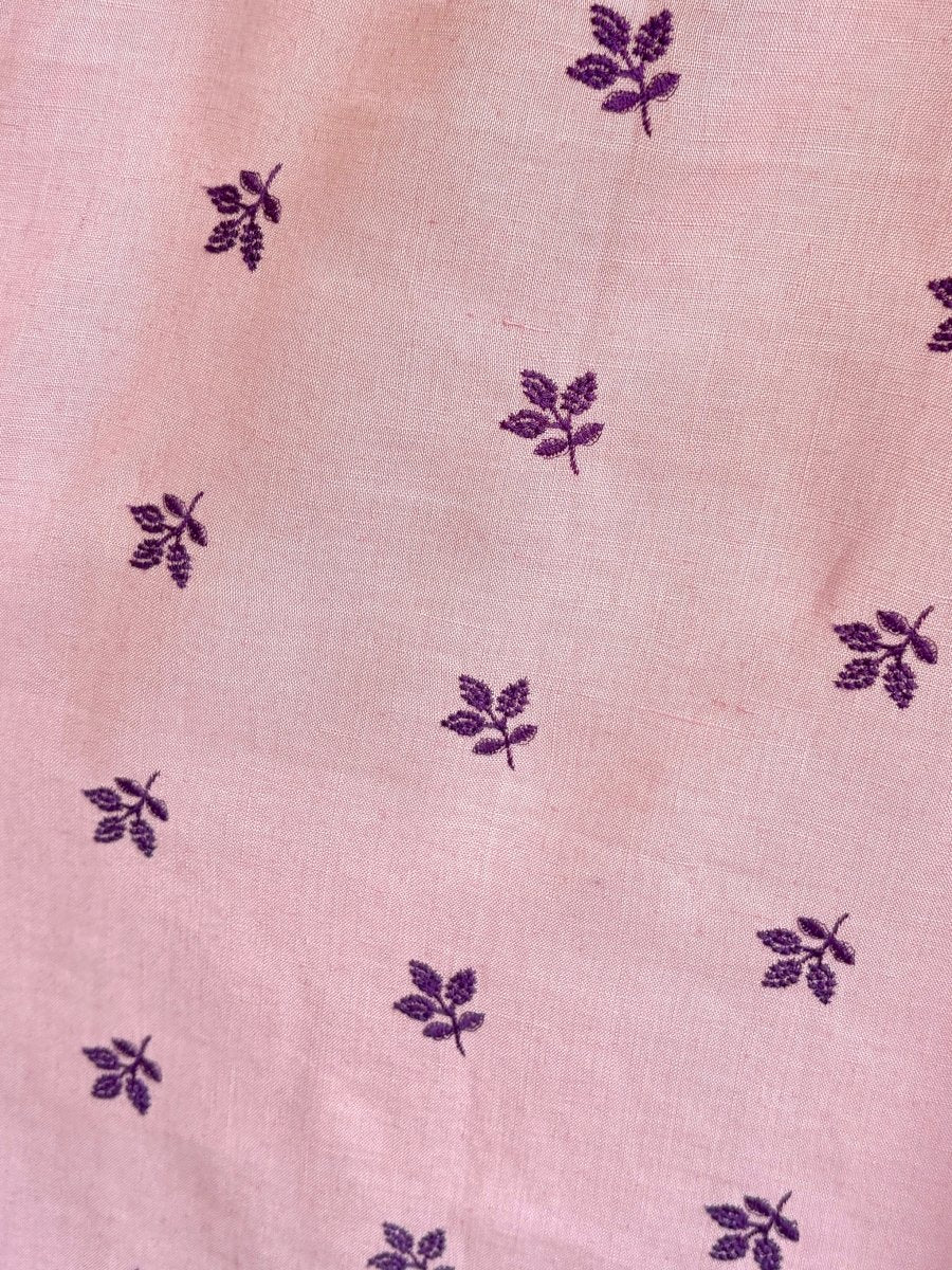 Blush and Purple Leaves Embroidered Chore Dress with Flutter Sleeve - Made X Hudson